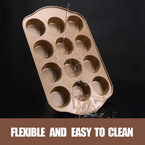 Joho Baking Nonstick Muffin Pan 12, Large Cupcake Pans For Baking, Muffin Tins For Oven, 2 Pack, 12-Cup, Gold #TOP5
