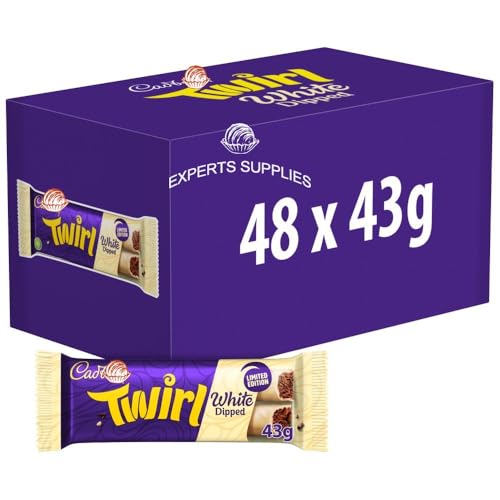 New Cad Twirl White Dipped Chocolate Bar 43g, Pack Of 48 - Milk Chocolate Centre Coated In White Chocolate - Suitable Of Vegetarian