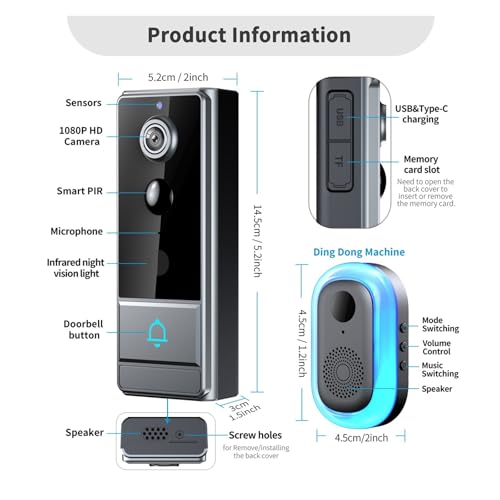 Sonnette avec vision nocturne et communication vocale bidirectionnelle pour sécurité maison