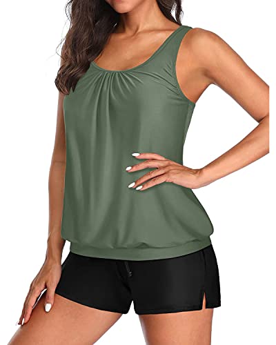 Image of Aqua Eve Two Piece Women's Tankini Swimsuits Blouson Swim Tank Top with Shorts Modest Bathing Suits