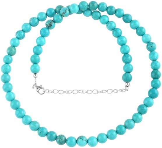 Natural Blue Turquoise Round Beads Chain 18" Strand Handmade Necklace For Women CHIK-NECK-85392