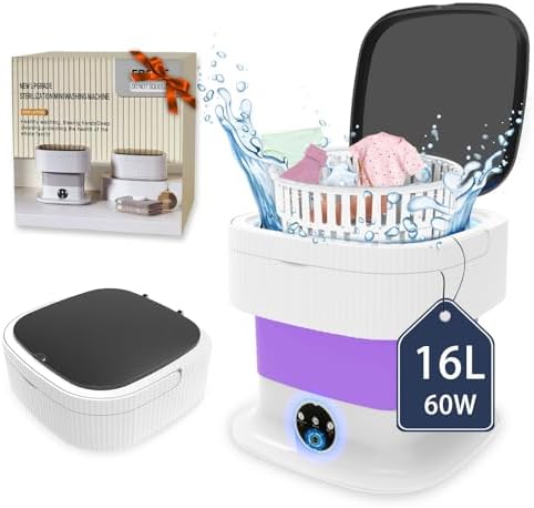 Mini Portable Washing Machine, Foldable Washer With Dryer, Small Laundry Machine For Underwear Socks, Compact Mini Washer For Dorm Apartments RV Travel (Purple