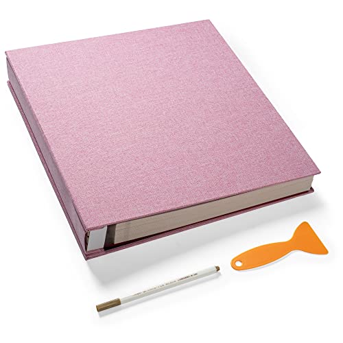 HoneyTolly Super Large Photo Album Self Adhesive Scrapbook Album 80Sheets/160Pages DIY Magnetic Linen Cover Album (Pink) 15"x14.2" Classic Rectangular Hard Cover