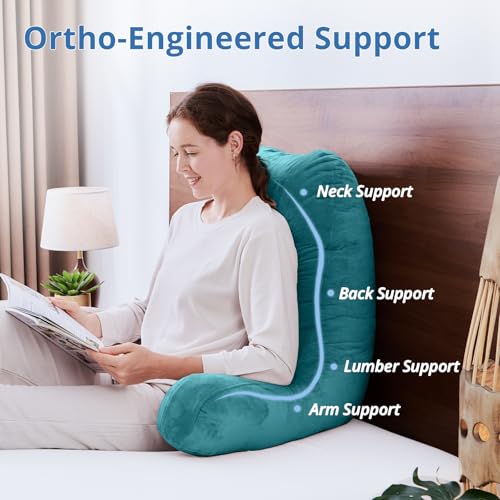 Image of Sasttie Reading Pillow for Bed, Back Pillow for Sitting Up, Teal Blue | 25 inch Backrest Support Cushion for Couch, Sofa, and Floor, Dorm Essentials, OEKO-TEX, Adjustable Down Alternative Fill