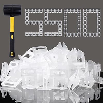 Tile Leveling System 1/8" Spacers Tile Leveler Clips 5500 Pcs and Tools Harden Rubber Mallet Hammer 16 oz .Tile Tools Set for Professional Ceramic and Stone Installation