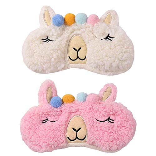 Ayygiftideas 2 Pack Cartoon Animal Sleep Mask Soft Plush Blindfold Eye Masks Eye Cover for Women Girls Travel Nap Night Sleeping (2-Pack Lambs)