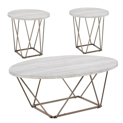 Steve Silver Rowyn Faux White Marble 3-Pack Metal Occasional Set -  RW3000