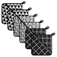 Hitzebeständige Topflappen Set, 18 x 18 cm, 6 Stück, Waschbar, Küche Backhandschuhe, Schwarz und Grau