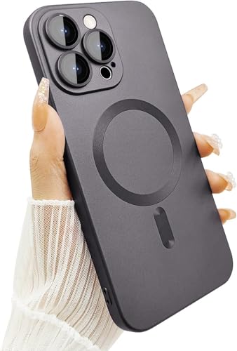 DIZORO Magnetic Case for iPhone 14 Pro Max Cover [Compatible with MagSafe][Built-in Camera Lens Protector] Slim Soft Silicone Bumper Shockproof Metallic Luster Back Cover Phone Cases (Grey)