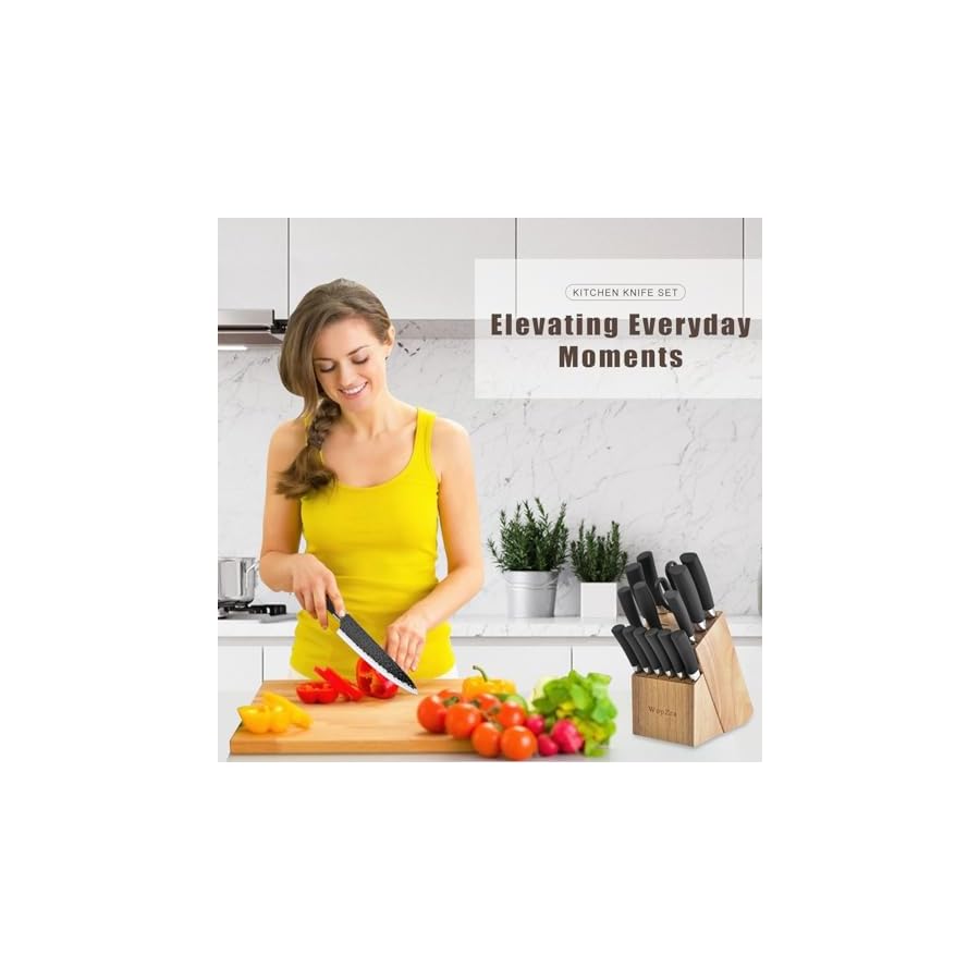 Kitchen-Knife-Set-Non-Stick-Knives-with-Wood-Storage-Serrated-Steak-Knife-Chef-Knife-Scissors-with-Sharpener-15Pcs-Ultra-Sharp-Cutlery-Block-Sets-for-Home-Pro-Use-Best-Gift-Black Kitchen Knife Set Non Stick Knives with Wood Storage, Serrated Steak Knife, Chef Knife, Scissors with Sharpener, 15Pcs Ultra-Sharp Cutlery Block Sets for Home & Pro Use Best Gift (Black)