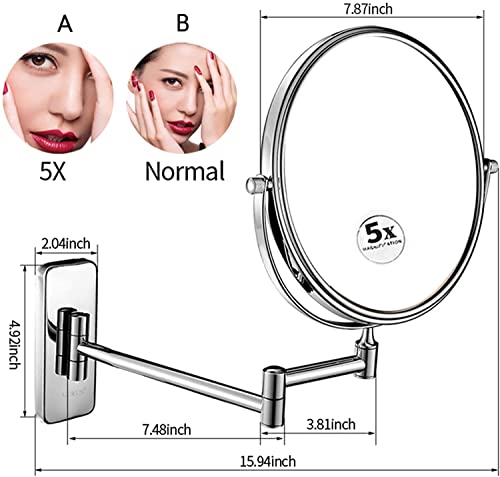 Miroir de vanité rond double face 8 pouces chrome au design épuré