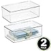 mDesign Plastic Kitchen Pantry and Fridge Storage Organizer Box Containers with Hinged Lid for Shelves or Cabinets, Holds Food, Snacks, Canned Drinks, Seasoning, Condiments, or Utensils, 2 Pack, Clear
