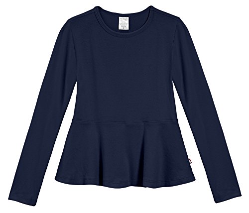 City Threads Big Girls' Cotton Long Sleeve Peplum Top Blouse Shirt for School, Parties or Play Perfect for Sensitive Skin and Sensory Friendly SPD, Navy, 6