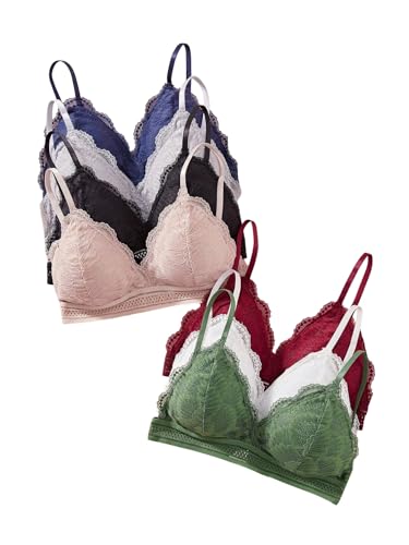 Women's 7 Pack Wireless Bralettes Lace V Neck Spaghetti Strap Soft Everyday Bras