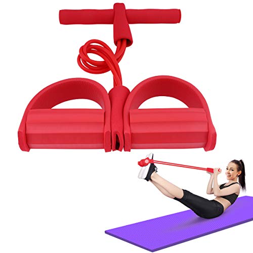 Rhino Valley Banda de Resistencia de Pedal, Cuerda de Tensión con Pedal Antideslizante y Mango Suave para Ejercitar Muslos Pierna Cintura Brazo y Hombro en Gimnasio y Casa - Rojo