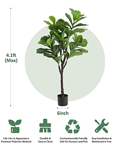 Artificial Tree-4 Ft Faux Plants Fig Tree In Pot - Keloteven Decorative Fake Green Plants For Home Garden Office Mall, Artificial Plants For Home Decor Indoor, Fl125 #TOP4