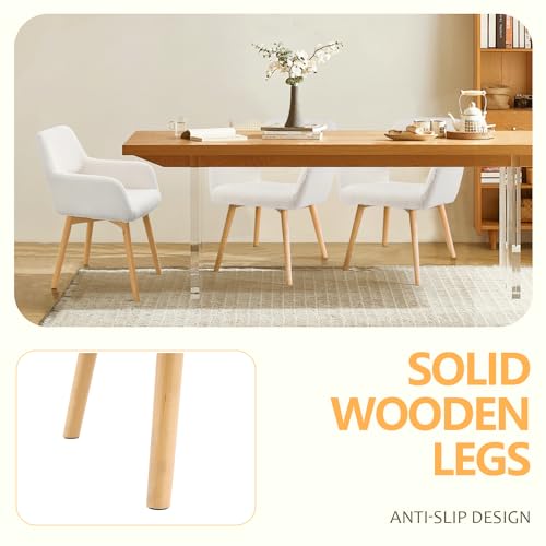 YEEFY Mid Century Modern Dining Chairs Set of 6 & 4 & 2 Comfy Accent Chair Upholstered Kitchen Dining Living Room Chairs for Bedrooms Waiting Room Home Arm Desk Chair No Wheels (Wool White, 6)