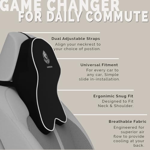 Image of MRRON Supreme Car Neck Rest Pillow | 5 Year Warranty | Hi-Per Foam Headrest Cushion | Ultra-Soft & Comfortable | Neck & Cervical Support | Pain Relief | Washable Cover | Black