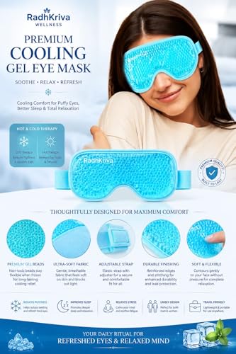 Image of Cooling Gel Eye Mask for Puffy Eyes Dark Circles and Eye Strain Relief Adjustable Elastic Strap Sleeping Mask for Hot and Cold Therapy Soft Fabric Ice Pack for Relaxation Unisex Weight 200g
