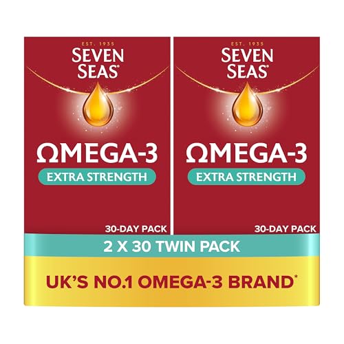 Seven Seas Omega-3 Fish Oil Extra Strength with VIT D 60 Capsules 2 Months Supply (2 x 30 Days Twin Pack) with Educational Leaflet