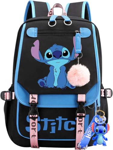 MEONI Fashion Backpack with USB Charging Port Casual School Laptop Travel Bag Cute Cartoon Pattern (Blue 2), One_Size