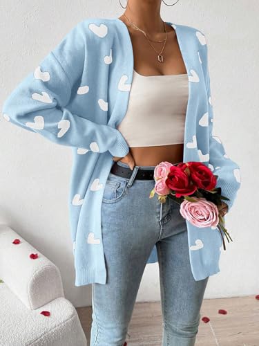Image of Womens Cute Heart Cardigans Oversized Long Sleeve Open Front Knit Sweaters