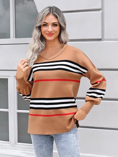 ETCYY Women's Sweaters Fall Fashion 2025 Fall Clothes Teacher Outfits Long Sleeve V Neck Knit Pullover Oversized Sweater Tops4