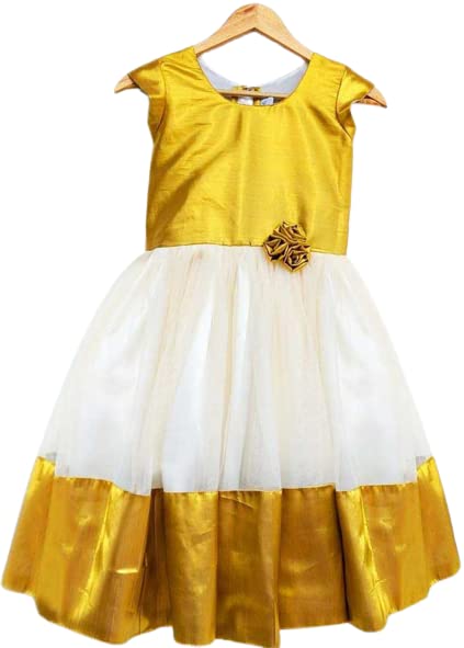 GenericGolden And Cream Combo Premium Kasavu Frock