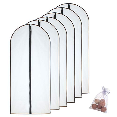 Hanging Garment Bags 24'' x 55'' Clear Dress Bag (Set of 6) Lightweight Dust-Proof Black Clothes Cover Bags with Full Zipper for Closet Storage(24'' X 55'', Black + Balls)