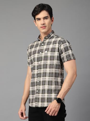 Image of Majestic Man Men's Slim Fit Premium Pure Cotton Plaid Check Half Sleeve Casual Shirt