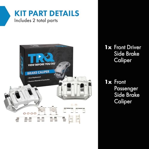 Image of TRQ Front Brake Caliper Set Zinc Coated Brackets Hardware Compatible with 1999-2004 Ford F 150 2004 F 150 Heritage