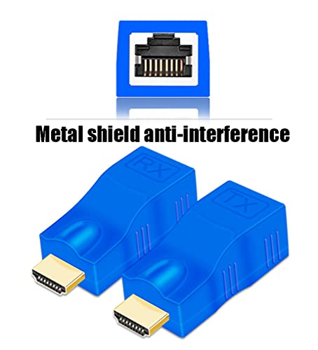 Image of HDMI Extender Adapter Over Cat5e /6 /7 /8 (1pair), HDMI Repeater to RJ45 Ethernet Network Converter, 4k HD 1080p UP to 30m /98ft, for HDTV, Set-top Boxes, DVD, PS4, STB, Blue