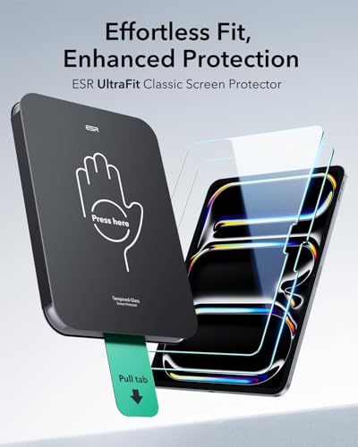 Image of ESR 2 Pack Screen Protector for iPad Pro 13 Inch (M5 /M4) 2025 /2024, 9H Tempered Glass Film with Ultra Fit Tray, Scratch Resistant, HD Clarity, Bubble Free Application, Apple Pencil Support