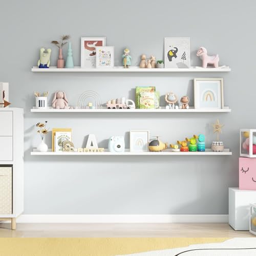 Image of Genuine Decor 72 Inch White Extra Long Wall Shelf, Large Display Shelf