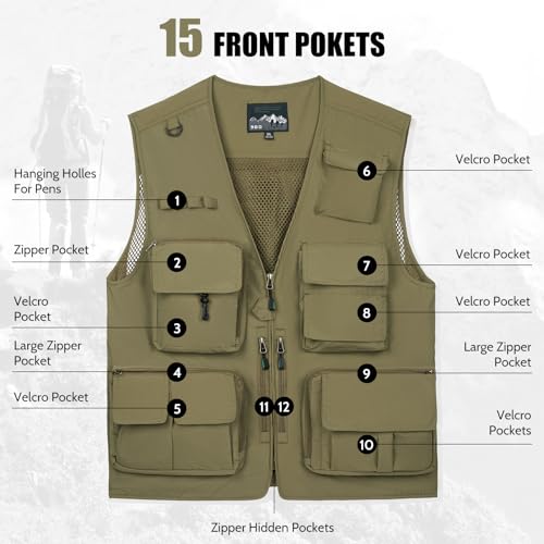 Image of AOTORR Mens Outdoor Work Safari Cargo Photo Travel Fishing Vests for Men with Multi-pockets