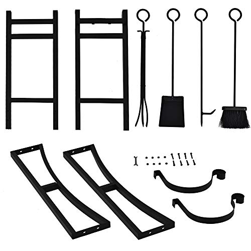 Patio Watcher 3-Foot Firewood Rack Wood Storage Log Holder With Kindling Holder And 4 Tools Indoor Outdoor Fireplace Heavy Duty Steel Black #TOP6