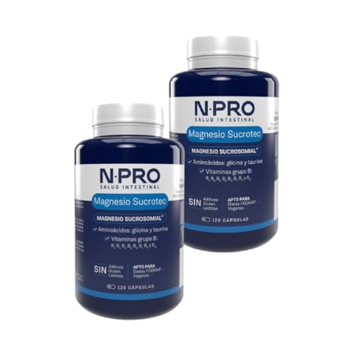 NPro Magnesio Sucrotec - Pack de Ahorro 2 x 120 Cápsulas - Con Vitaminas B, L-Glicina y L-Taurina - Fórmula de Alta Absorción - 800mg de Magnesio Sucrominal - Ayuda a Mejorar la Salud Digestiva