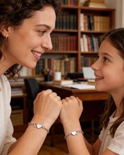 Image of Mother Daughter Bracelets Set for 2 Matching Heart Bracelets for Mother and Daughter to My Mom Bracelet Birthday Mothers Day Gifts for Mom Daughters
