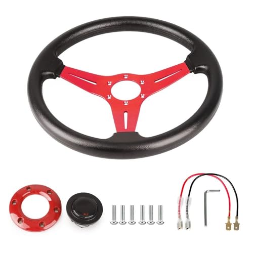 Volant de Course Automobile 14 Pouces Style Plat Profond Rouge