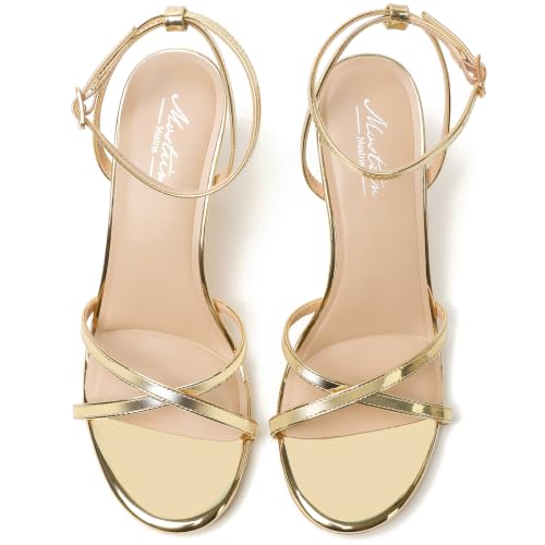 Image of Mostrin Strappy Heels for Women Ankle Strap Heels Women's Heeled Sandals for Party Prom Wedding