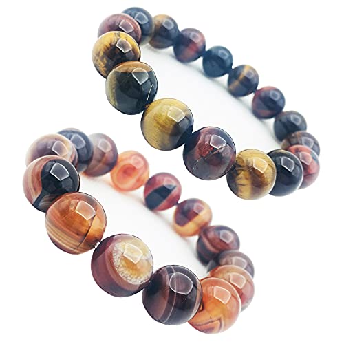 Sky's Eye (14mm) Tiger's Eye (12mm) Crimson Crystal Achat Armband Power Stone Naturstein Count Beads Herren- Und Damenaccessoires Innenumfang Ca. 18cm Cover