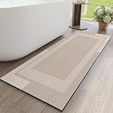 YDKGL Non Slip Long Bathroom Runner Rug Bath Mat, Rubber Backing Ultra Thin Bathroom Rugs Fit Under Door Quick Dry Super Absorbent Washable Shower Mat for Bathtub Sink Floor, Beige 17