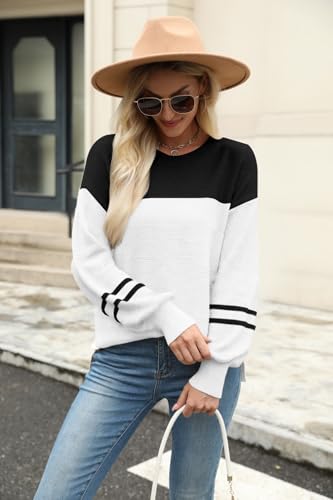 Image of Womens Sweater Striped Fall Fashion Tops Long Sleeve Crew Neck Pull Over Knit Clothes