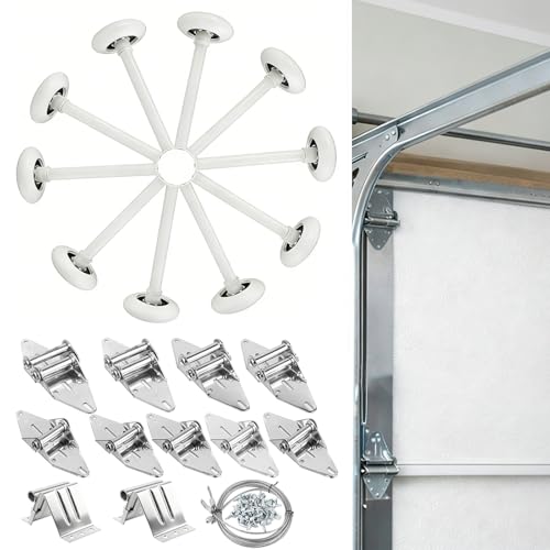 LIMICAR Nylon Garage Door Rollers 10 Pack with Hardware Kit White 2 Quiet Wheels 4 Stem 6200-2RS Dual Sealed Bearings Hinges Brackets Wire Rope Fits Standard 2 Track