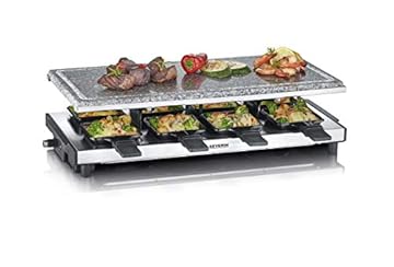 SEVERIN RG 2374, Grill Raclette XXL con Pietra Naturale, Raclette 8 persone con Padelline Antiaderenti, Area di Cottura 48.5 x 24 cm, Controllo della Temperatura, 1700 Watt