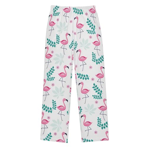Flamingo and Leaves Boys Long Pants Soft Trousers Elastic Waist Kids Lounge Bottoms with Pockets S-XL