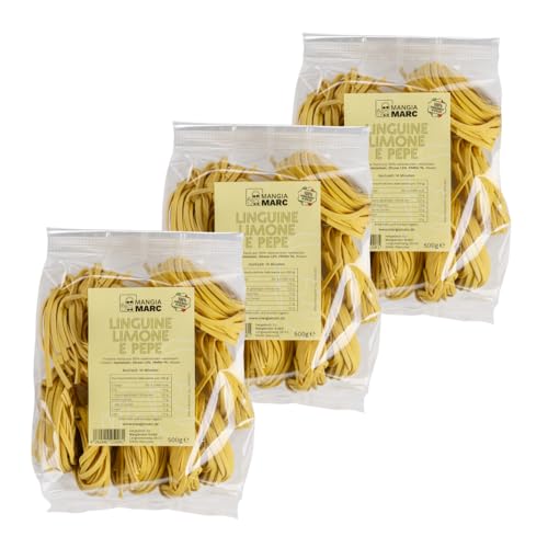 MangiaMarc Linguine Limone e Pepe 3er Pack | Italienische Pasta | handgemachte Pasta-Nester mit Amalfi-Zitrone & schwarzem Urwaldpfeffer | 3x 500g | Trockene Zitronenpasta