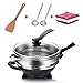 Produktbild Großer Antihaft Elektrischer Wok mit Deckel, 32cm Chinesisch Elektro Wok Asia,Dampfgarer aus Edelstahl,Pfannen Gemüse Bratpfanne 12inch, Bratpfanne Spritzschutz Induktion,Multifunktionspfanne,Schwarz