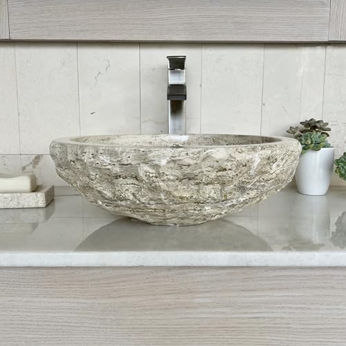 Shades Of Nature 2RO-CHTT21 Circle Bowl Chiseled Bathroom Vessel Sink - Round Shape - Polished Interior - Hand Carved Marble thumb #1