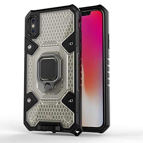 Image of Thermoplastic Polyurethane Tough Armor Bumper Back Case Cover For iPhone Xs|Ring Holder & Kickstand In-Built|360 Degree Protection Back Case Cover For iPhone Xs (Black)